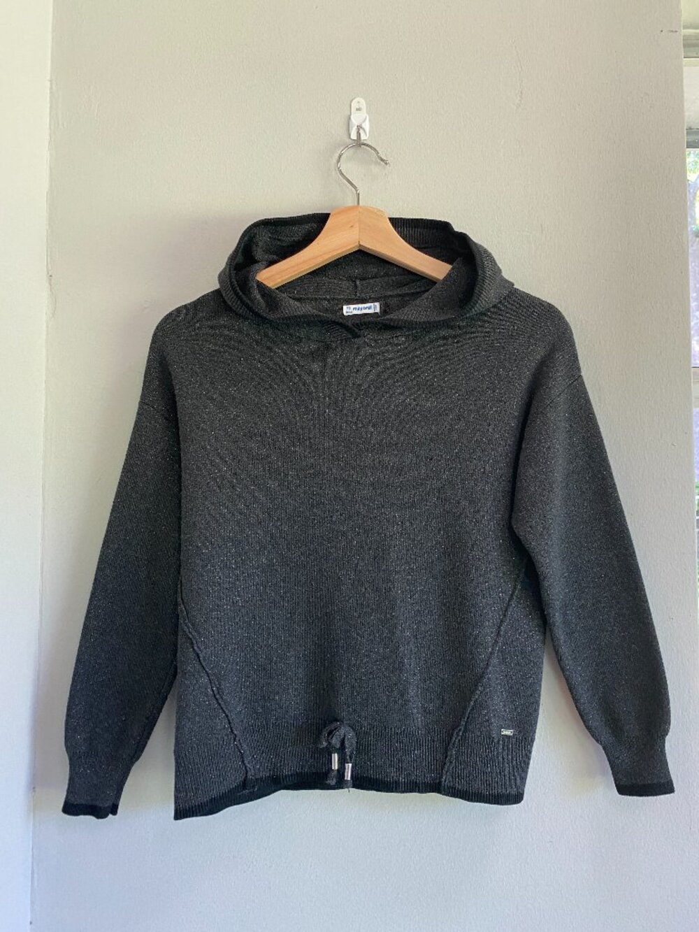 Mayoral Metallic Knit Hoodie Grey Silver Size 10